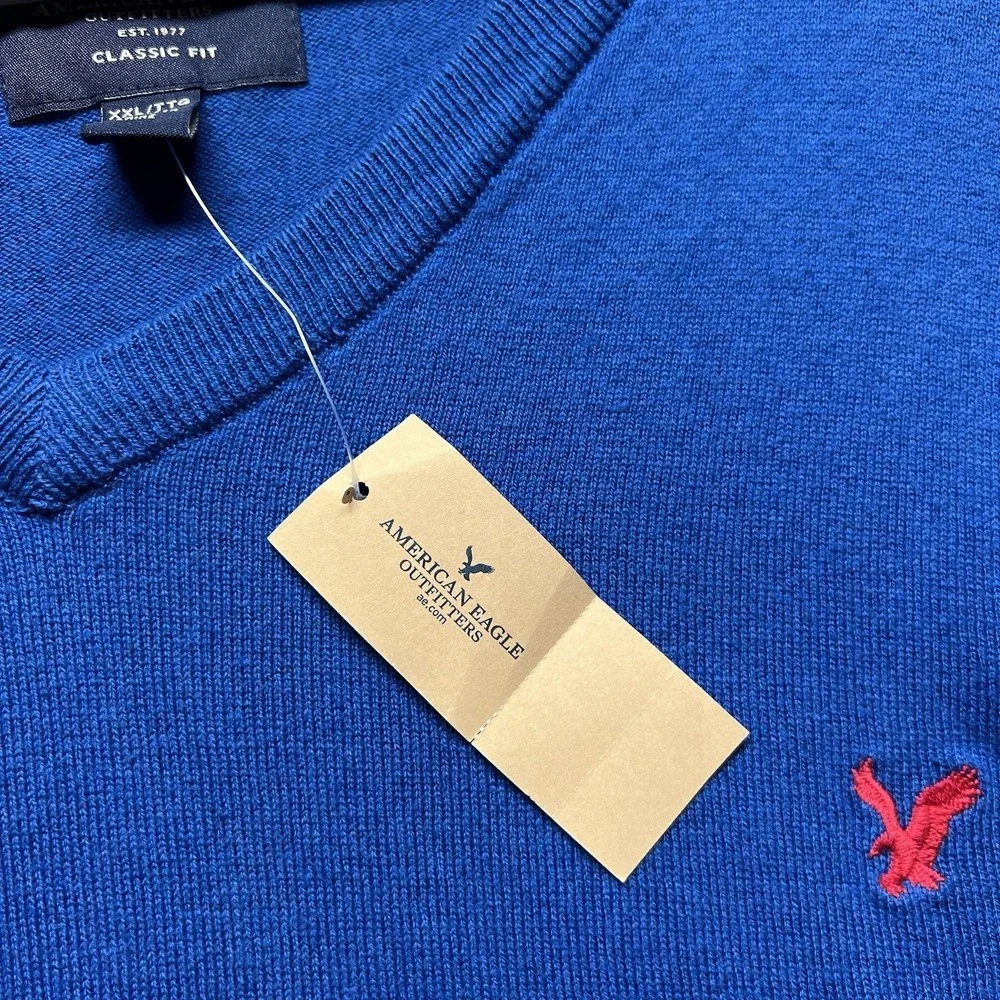 American Eagle Sweater Mens XL Blue V Neck Pullover Long Sleeve Teacher Preppy
